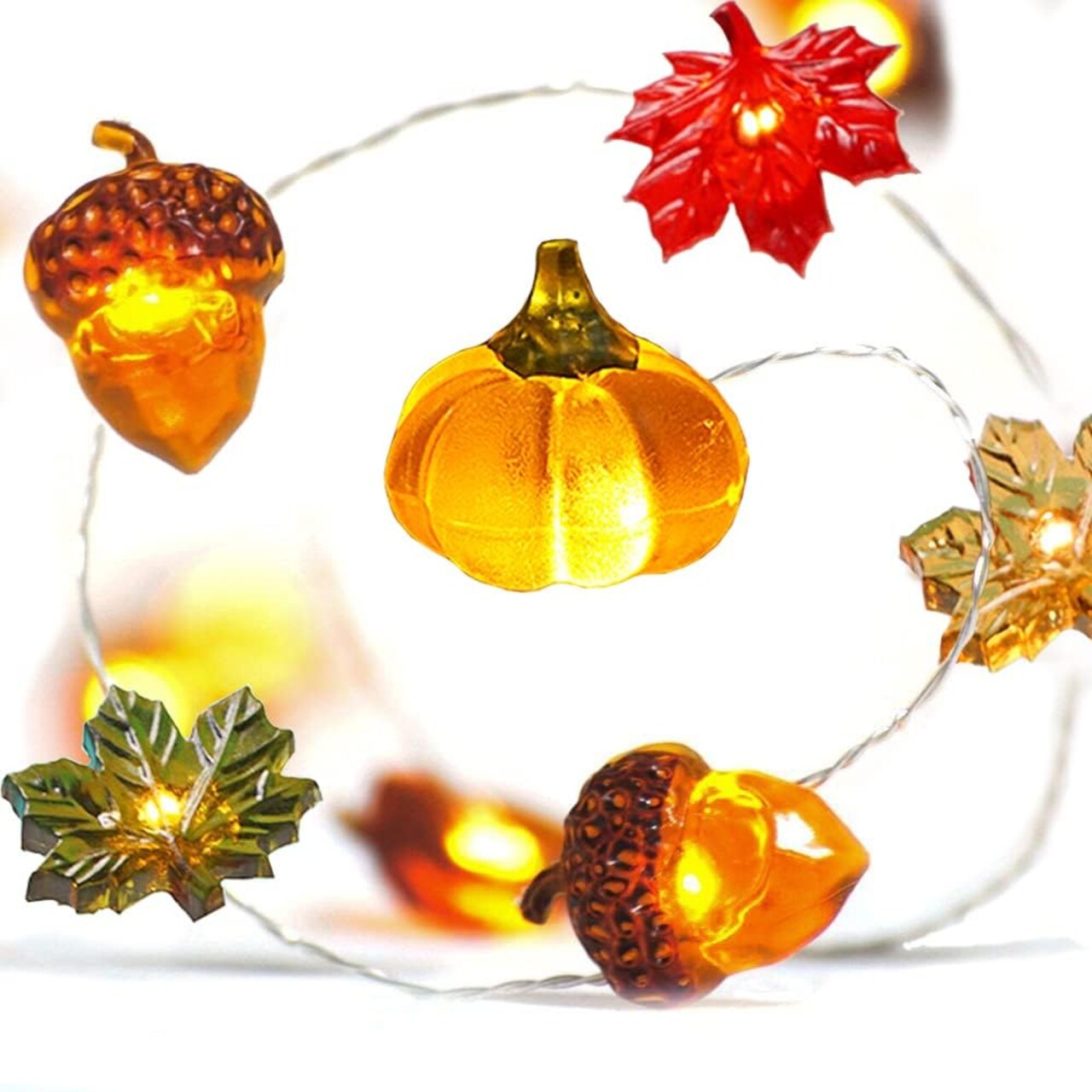 10FT Thanksgiving Acorn, 3D Pumpkin & Maple Leaf String Lights – 30 LED Battery-Operated Fall Garland with Remote, 12 Modes & Timer, Waterproof Autumn Lights for Home, Harvest, Halloween & Christmas Décor